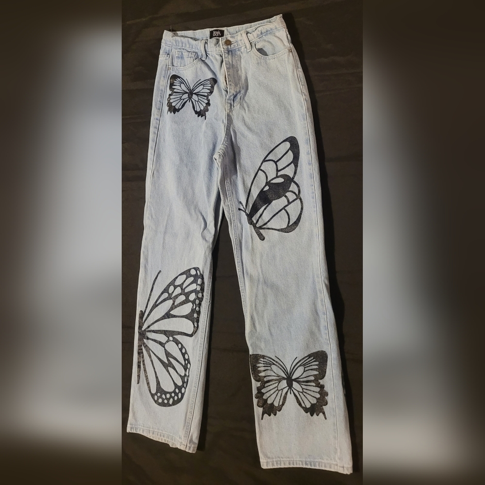 Butterfly Print Light Blue Jeans